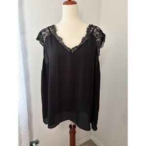 Torrid Women’s Size 2 Black Lace Shoulder Chiffon Blouse Plus Size Elegant